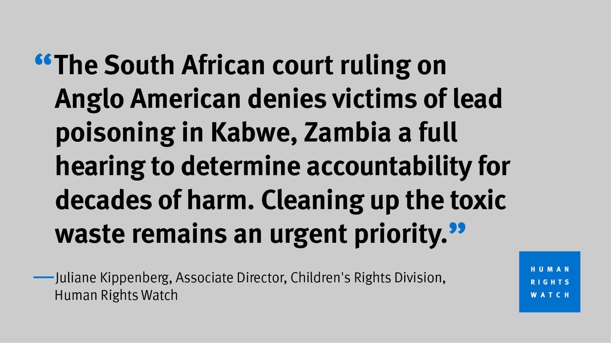 Late last week, the South African High Court dismissed the lawsuit of women and children affected by #leadpoisoning in Kabwe, Zambia. Our reaction: