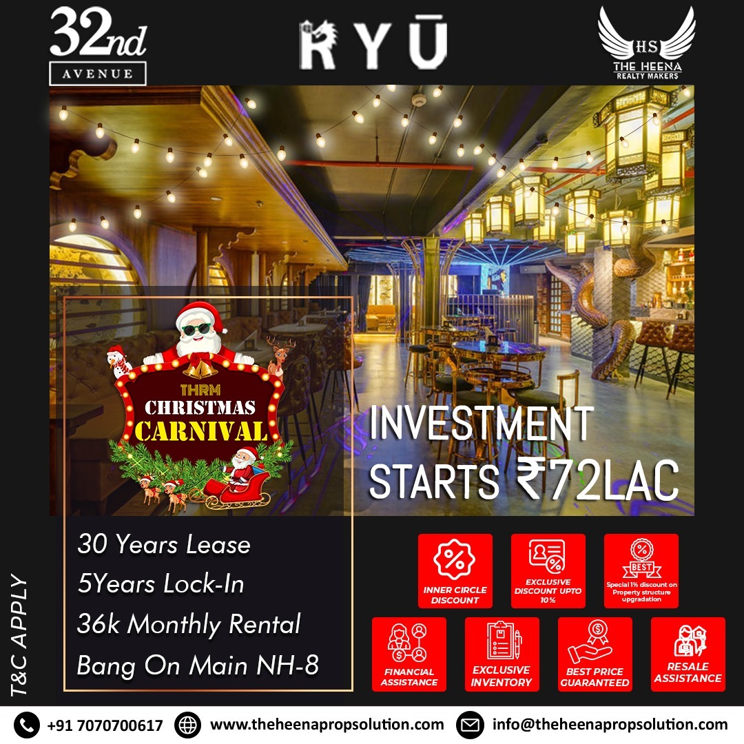 Embark on investment sophistication at #32ndAvenue, Sector 15, #Gurgaon! 🚀Unravel the mystique with a 30-year lease on NH-8 at an entrance fee of 72 lacs and a monthly ballet of 36k. Dial 7070700617 for #ChristmasCarnival exclusives by #THEHEENAREALTYMAKERS!  #Investment #THRM