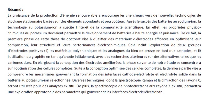 ๐๐ง๐ฌ๐ญ๐ข๐ญ๐ฎ๐ญ ๐๐๐ซ๐ง๐จ๐ญ ๐๐๐๐
๐จ๐ (@carnot_isifor) on Twitter photo ๐ฃ19 dรฉc. 2023 15h ๐ฃsoutenance de thรจse publique de M. Badre Larhrib : "De la formulation des รฉlectrodes ร l'optimisation des la cellule complรจte K-Ion : รฉtude des performances รฉlectrochimiques et des phรฉnomรจnes interfraciaux"
<a href="/universite_uppa/">Universitรฉ de Pau et des Pays de l'Adour (UPPA)</a> <a href="/Badre_Larhrib/">Badre Larhrib</a> ๐ฃ19 dรฉc. 2023 15h ๐ฃsoutenance de thรจse publique de M. Badre Larhrib : "De la formulation des รฉlectrodes ร l'optimisation des la cellule complรจte K-Ion : รฉtude des performances รฉlectrochimiques et des phรฉnomรจnes interfraciaux"
<a href="/universite_uppa/">Universitรฉ de Pau et des Pays de l'Adour (UPPA)</a> <a href="/Badre_Larhrib/">Badre Larhrib</a>