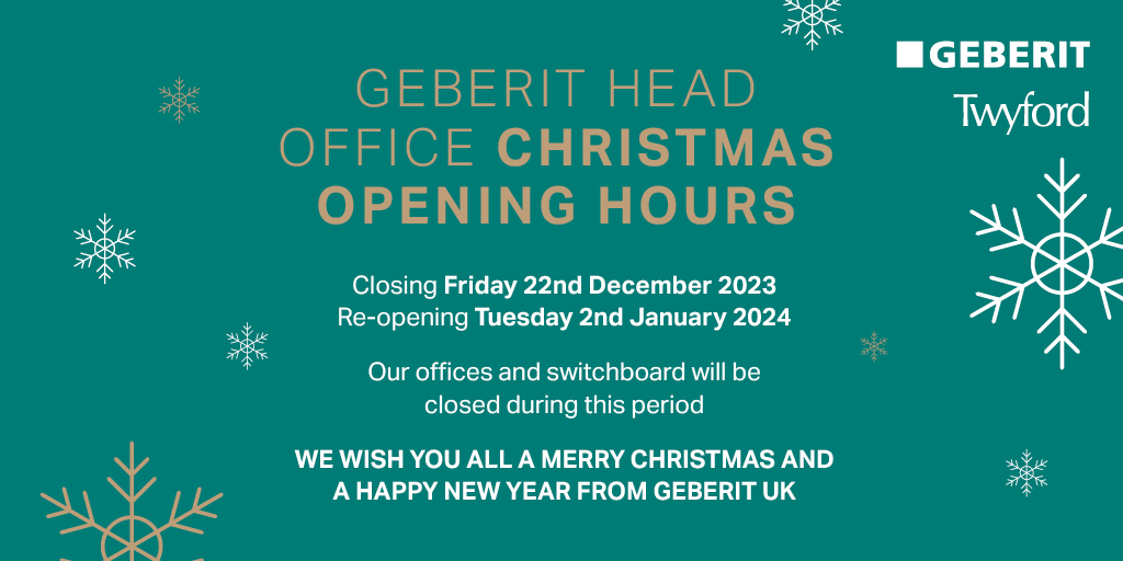 Please see changes to the opening hours at the Geberit Head office over Christmas and New Year. We wish you all a Merry Christmas and a Happy New Year⭐❄️ #OpeningHours #MerryChristmas #HappyNewYear