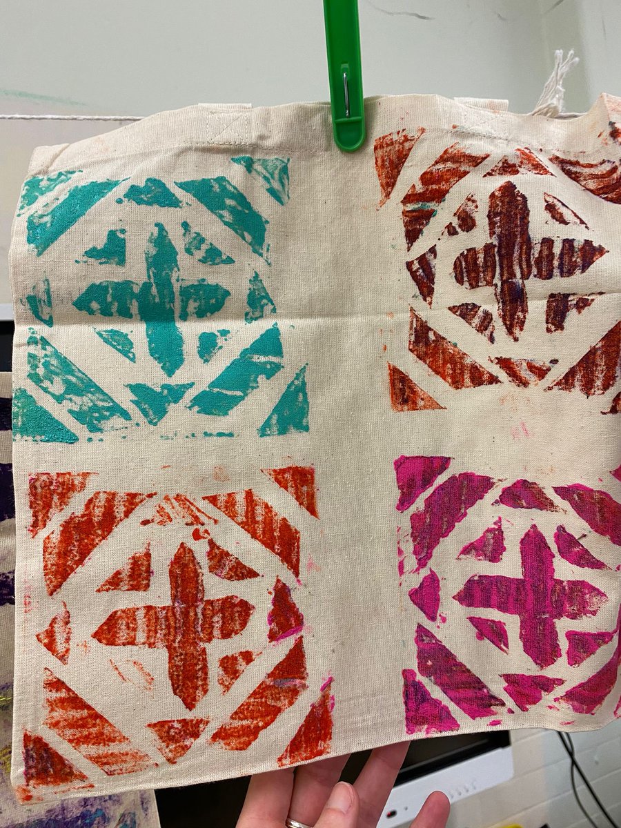 Year 5 have been learning how to make a block and print a repeating pattern. Here are some of the bags they made with their designs.