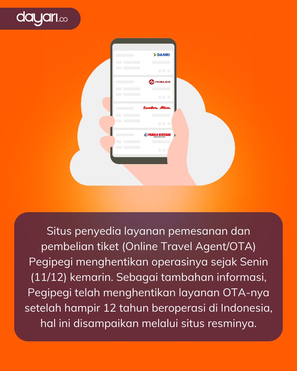 Yah sedih banget ya Pegipegi say goodbye. Tetap semangat ya bagi kalian pengguna setia Pegipegi🥺.

#dayari #living365 #hotnews #terkini #breakingnews #travel