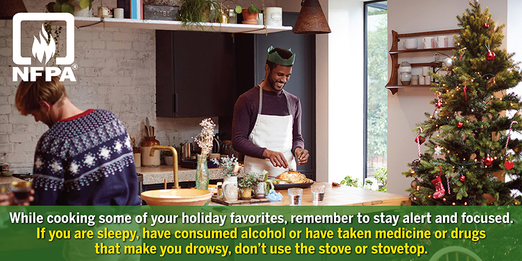 Thanksgiving is the peak day for home cooking fires, followed by Christmas Day and Christmas Eve.  Remember to stay alert and focused in the kitchen while you are cooking your holiday meal. nfpa.org/holiday #Holidaysafety #Kitchensafety