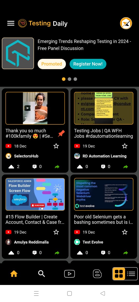 SH_TestingDaily's tweet image. What’s trending in hashtag#SoftwareTesting? ✅
Install the hashtag#TestingDaily App &amp;amp; Check it out ⬇️🎉
lnkd.in/gV8Wtqhx

Congratulations &amp;amp; thanks for creating amazing content for community
#RDAutomationLearning, @TestEvolve, #AmulyaReddimalla