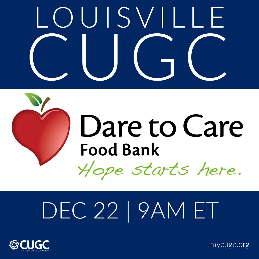 Citrix User Group Community (CUGC) (@mycugc) on Twitter photo What a way to close out the year! The last 2023 #myCUGC local group event is a day of giving back with <a href="/LouisvilleCUGC/">Louisville CUGC</a> ❤️! Spend the morning helping out <a href="/daretocarefb/">Dare to Care</a>'s mobile food bank, then enjoy lunch with your CUGC peeps: mycugc.org/events/details… What a way to close out the year! The last 2023 #myCUGC local group event is a day of giving back with <a href="/LouisvilleCUGC/">Louisville CUGC</a> ❤️! Spend the morning helping out <a href="/daretocarefb/">Dare to Care</a>'s mobile food bank, then enjoy lunch with your CUGC peeps: mycugc.org/events/details…