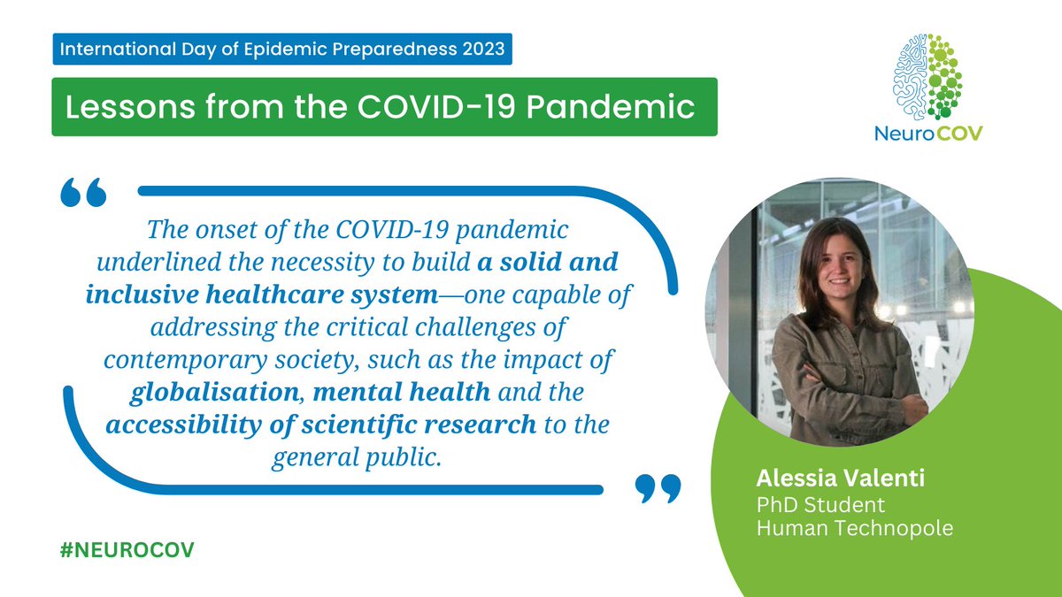✍️ It's International Day of Epidemic Preparedness, and we've asked our #NeuroCOV partners to share what they've learned from the #COVID19 pandemic with us. 👇 Read Alessia's words below and find more here: neurocov.eu/news/lessons-l… @v_ale_nti @humantechnopole #NeuroCOVID
