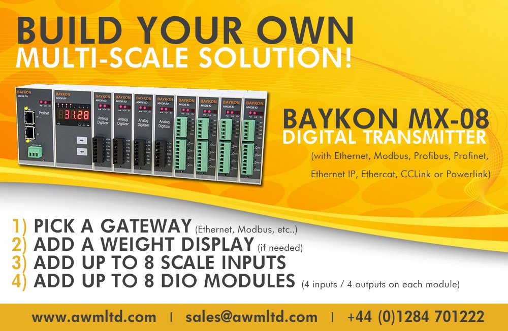 Baykon MX-08 Digital Transmitters - available exclusively in the UK from AWM. Contact sales@awmltd.com for more info.

MX-08 product page -awmlimited.co.uk/baykon-mx08.ht…

#processcontrol #weighing #automation #fieldbus #ethercat #profinet #profibus #ethernetIP #modbus #cclink #powerlink