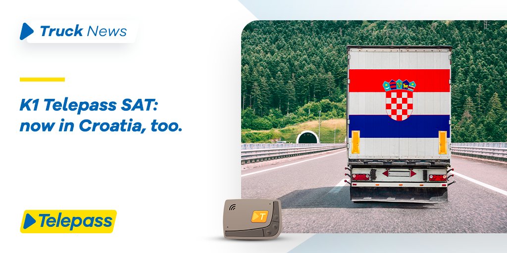 From now on #Truck Companies and drivers can use K1 #Telepass SAT to pay toll and parking stops in Croatia, too. Da ora, Truck Companies e driver potranno usare il K1 Telepass SAT per pagare pedaggio e parcheggi convenzionati anche in Croazia.