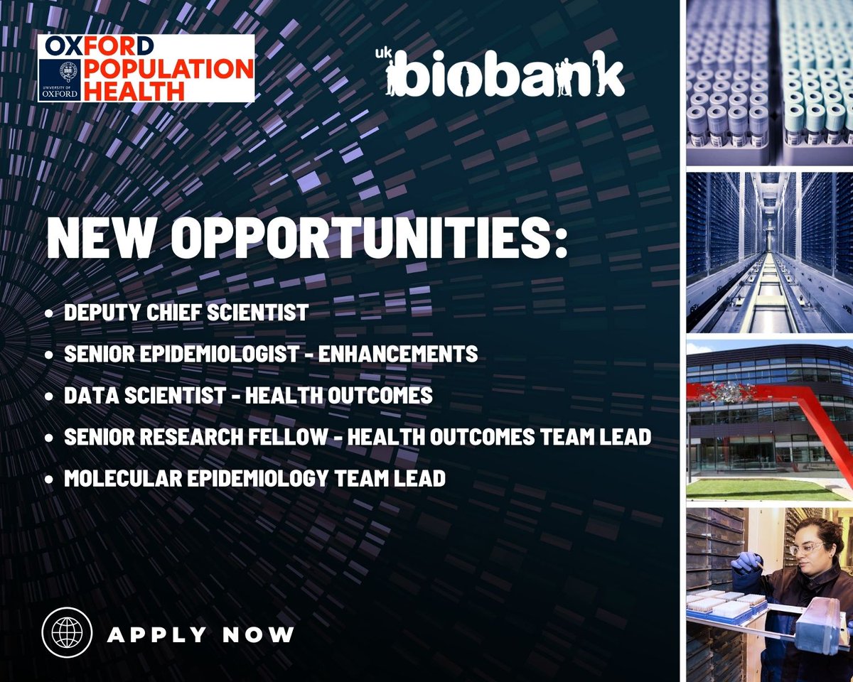 Exciting opportunities at UK Biobank! Are you passionate about making a difference in public health research? Join our expanding team of talented individuals within the prestigious NDPH. Check out the current openings below! #Hiring