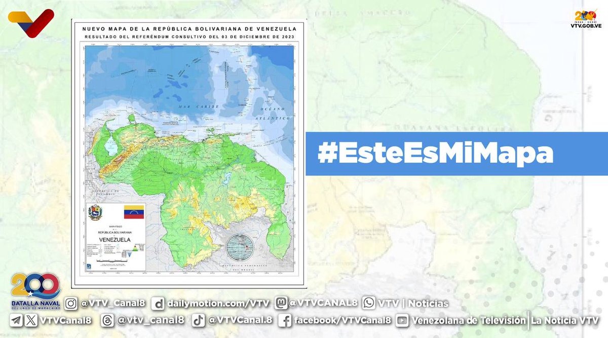 #ATENCIÓN🔴| Nuestro mapa de Venezuela está ahora completo con la Guayana Esequiba, luego del maravilloso ejercicio democrático realizado este #03Dic de 2023.

🇻🇪Voluntad del pueblo venezolano 🗳️

#NavidadEnUnión