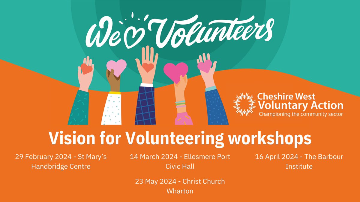 ♥️ #WeAreCWVA will be holding workshops in 2024 about the Vision for Volunteering that has been developed, looking at how we can use it locally. 🗓️ The first one will be at St Mary's Handbridge Centre on 29 February. Register ➡️ eventbrite.com/e/779344098177… #NeverMoreNeeded