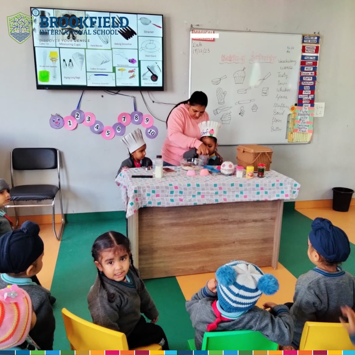 📷📷 Our little chefs brought the kitchen to life today with a hands-on baking extravaganza! 📷 From measuring ingredients to mixing batter, they whipped up a storm of sweetness and smiles.📷 #LittleChefs #BakingFun #MathMagic #HandsOnLearning  #BrookfieldInternationalSchool