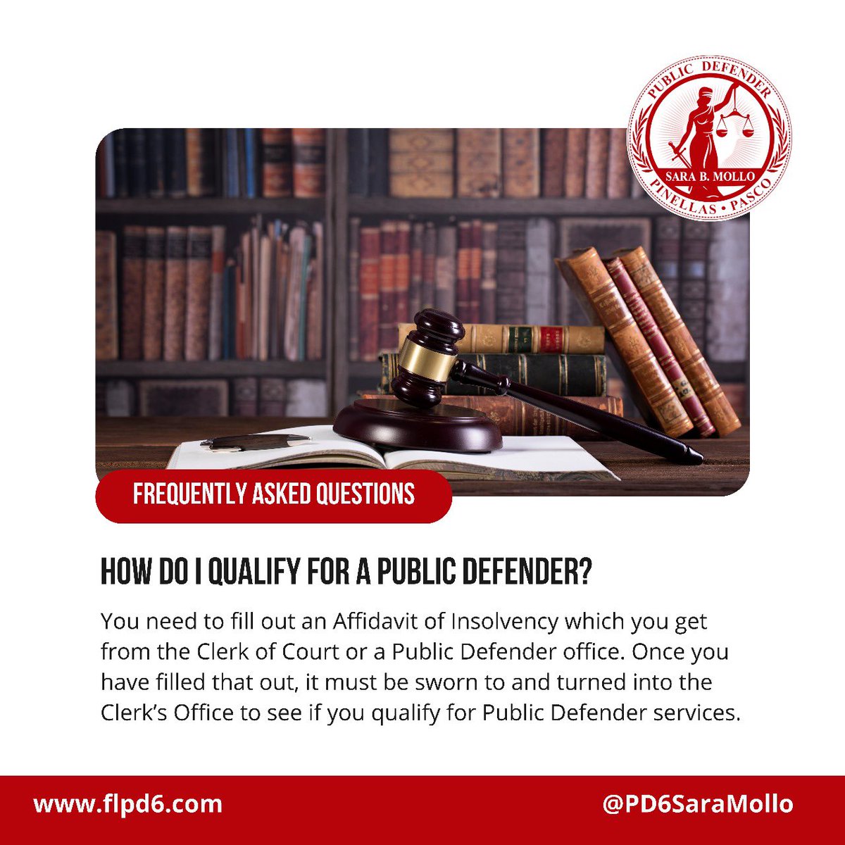 Happy Tuesday! One commonly asked question is, who qualifies for a Public Defender? 

#TuesdayVibes
#PublicDefender
#PD6SaraMollo