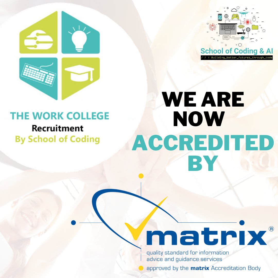 Big news! @schoolofcoding has achieved #Matrix Standard accreditation for Information and Guidance.
Huge thanks to the team who demonstrated our high standards for student support.
@matrix_Standard 
#MatrixStandard #Accreditation #TheWorkCollege #TeamSuccess #Education #Success