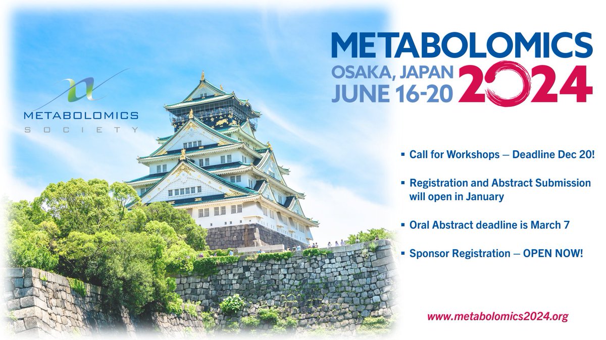 Follow along with @MetabolomicsSoc for updates on conference deadlines. Workshop Proposals are due December 20! Sponsor opportunities are available now!