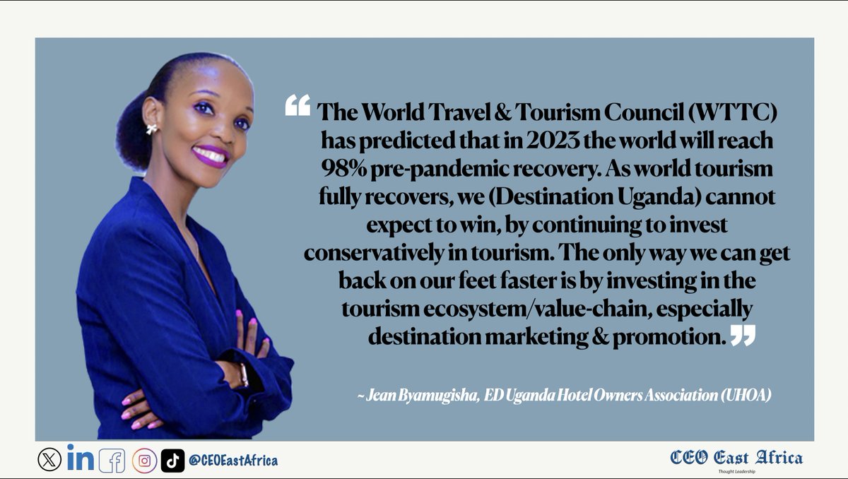 #ThoughtLeadership As the budget cycle for the 2024/25 starts, @ByamugishaJean, the Executive Director of the Uganda Hotel Owners Association (@Ugandahotel) urges the government to invest optimally in the tourism sector, to accelerate recovery from the impact of COVID-19 and put