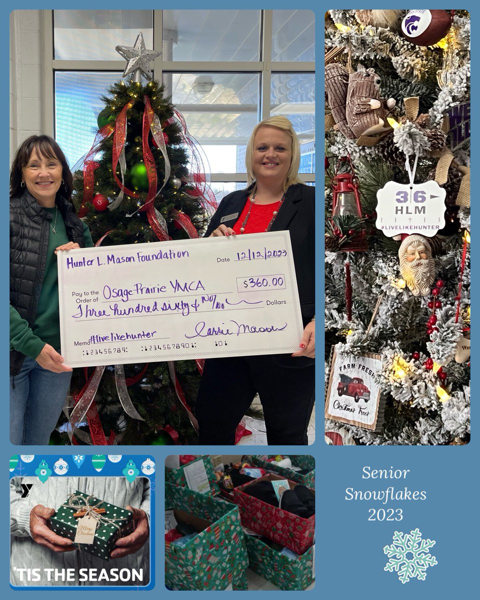Privileged to be a part of our community’s holiday blessings by donating to the Osage Prairie YMCA Senior Snowflakes program that provided 80 seniors Christmas blessings!🎄💜❄️

#livelikehunter