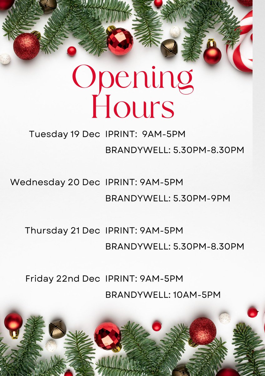 If you need City gift this week, check out our opening hours! 2024 Calendars, Nighlights, hats, sacrves - all the stocking fillers are flying out at the minute. If you select 'local pick up' you can collect your order at Iprint. Check out our opening hours!