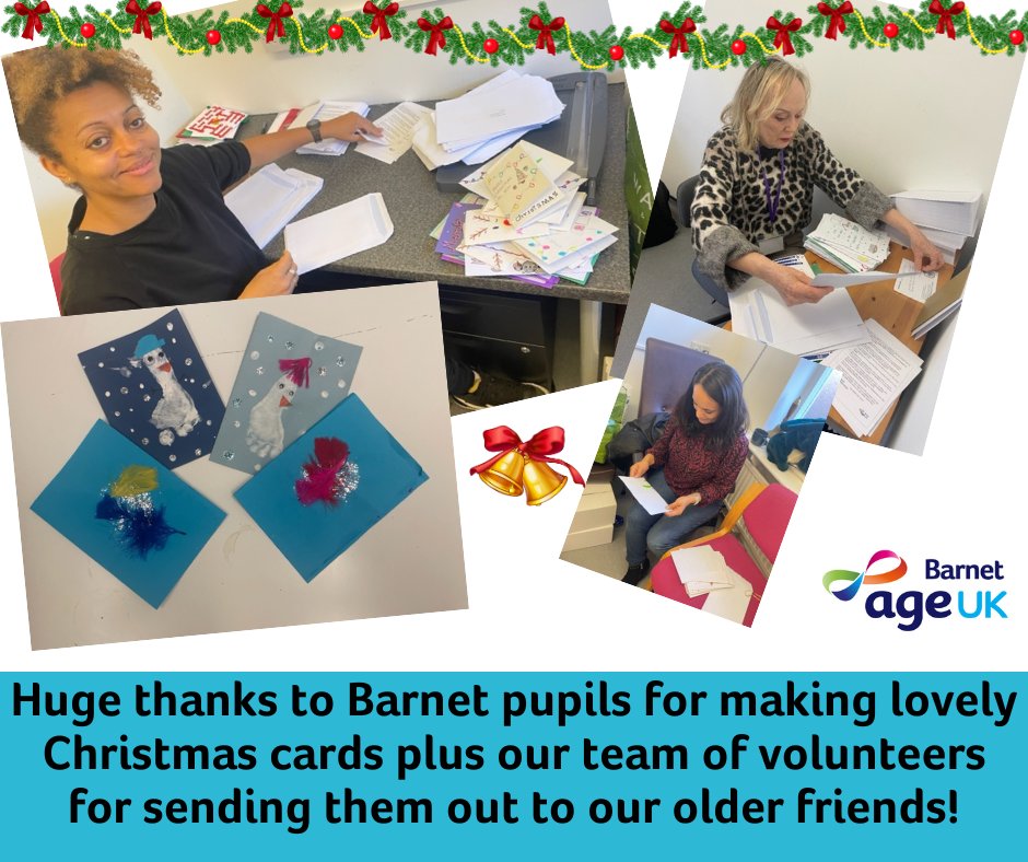 Thanks to pupils at @QeGirls  @MillHillIntl @fchslondon @StJohns_N11 @smaryeastbarnet @MountHouseSch  & #CromerRoad who made fantastic festive cards with lovely messages for some of our older friends, lifting spirits & making a huge difference to those facing Christmas alone.