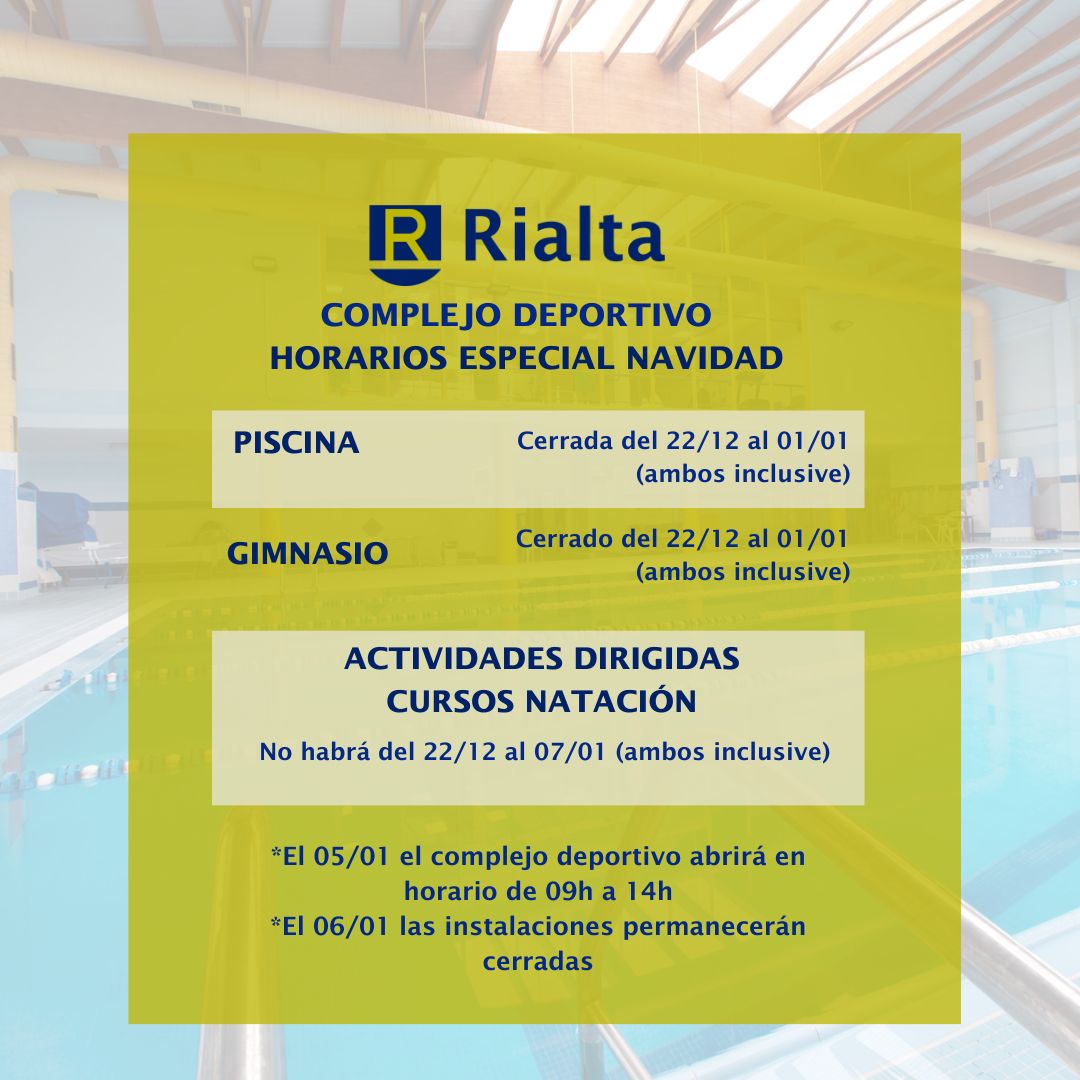 Toca parar y desconectar de la rutina para volver con más fuerza. Desde el Complejo Deportivo de Rialta esperamos que disfrutéis de estas fechas a tope.  ❤👏