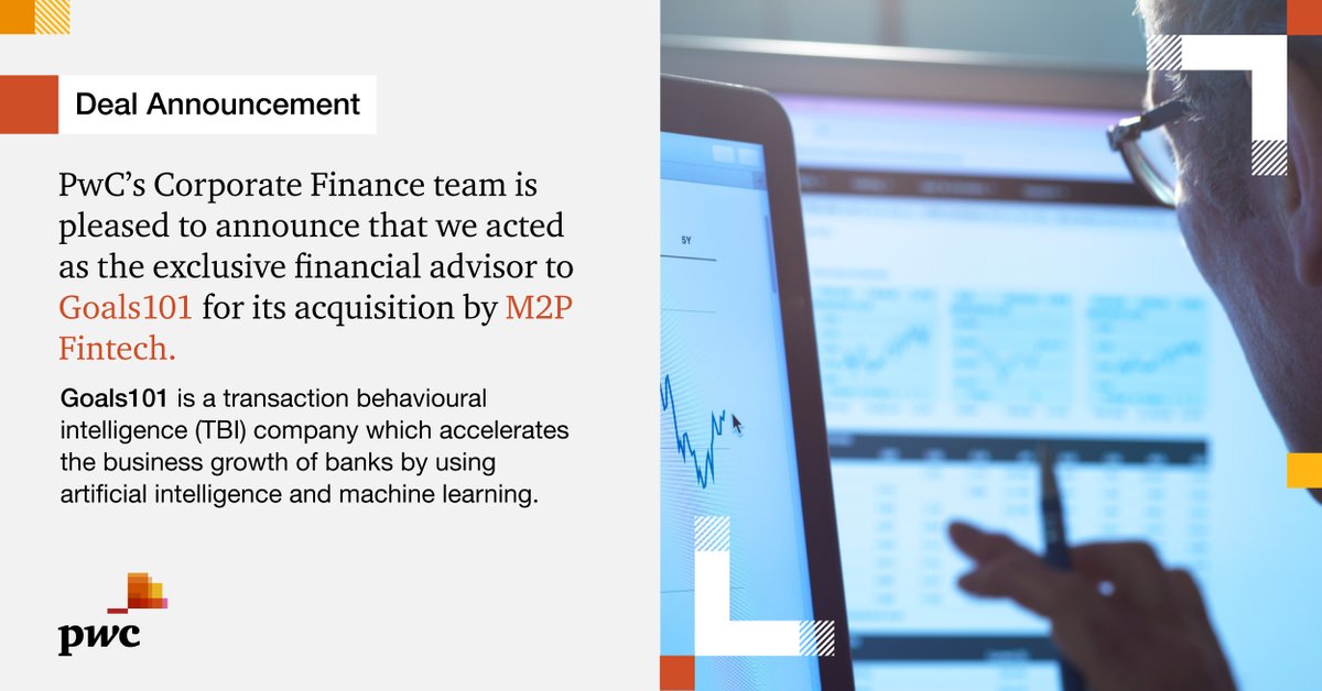 PwC_IN's tweet image. We acted as the exclusive financial advisor to Goals101 for its acquisition by M2P Fintech. We would like to thank our client for their trust in us and congratulate the team who worked on this deal.

#PwCDeals #ValueCreationInDeals
