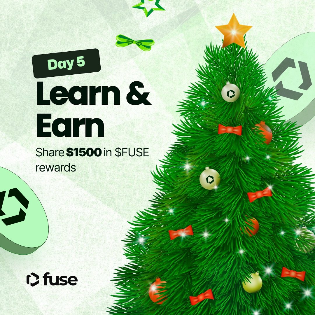 🎄 It's Day 5 of our festive #12DaysofGiveaways campaign! 

Embrace the holiday spirit with today's 'Learn and Earn with Fuse' challenge that will test your knowledge of the Fuse Ecosystem. 

⚡ Prize Pool: $500 in $FUSE tokens!
⚡ Quiz Link: eu1.hubs.ly/H06JWXR0

#FuseMas