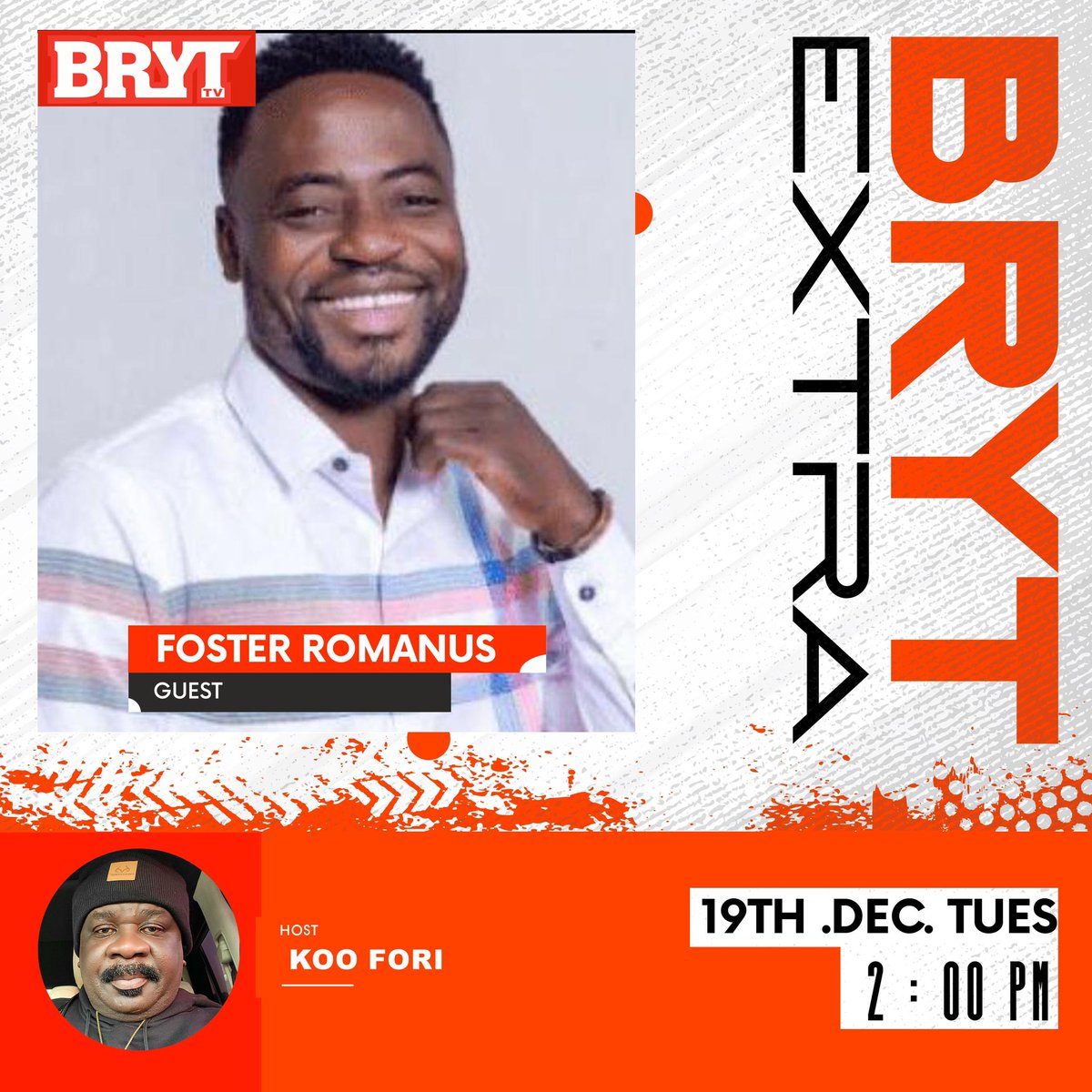 Don’t miss out on today’s #BrytExtra🤩📍show as @fosterromanus joins as our guest🤩 Tune in live w/ host, @koo_fori at 2:00PM🕑 Make a date.📌 #bryttv