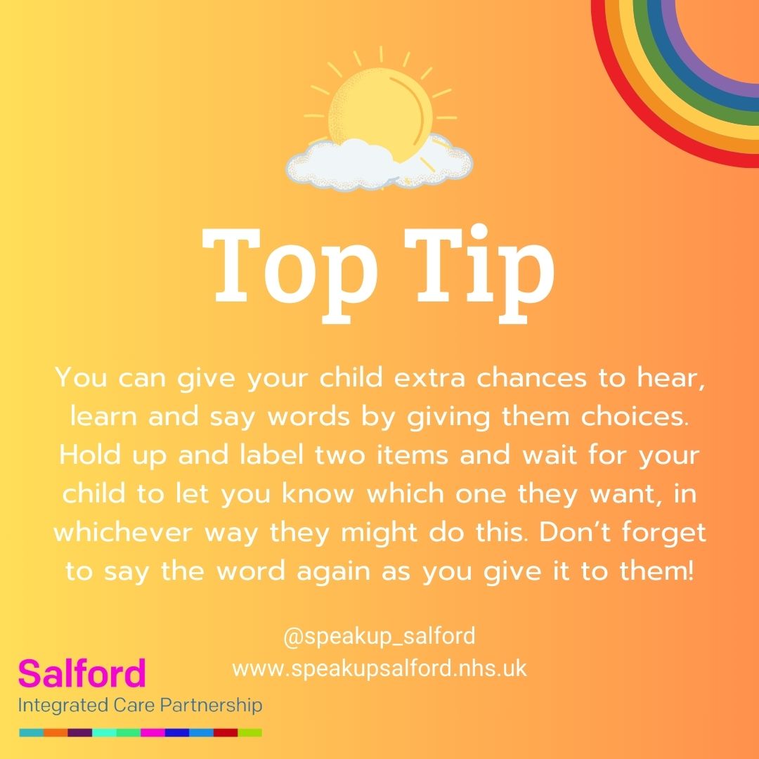 Our complex needs team have shared another #TopTipTuesday to support children's Speech, Language and Communication 🗣️ #SpeakUpSalford #SpeechAndLanguageTherapy