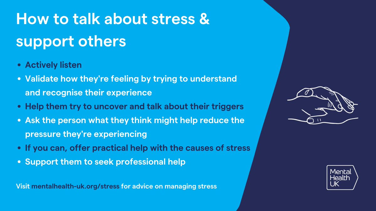 Stress impacts us all differently. If you notice someone seems particularly stressed, there are some helpful things you can do to support them. Learn more about stress and managing it on our website 🔗 bit.ly/3q3sGM3