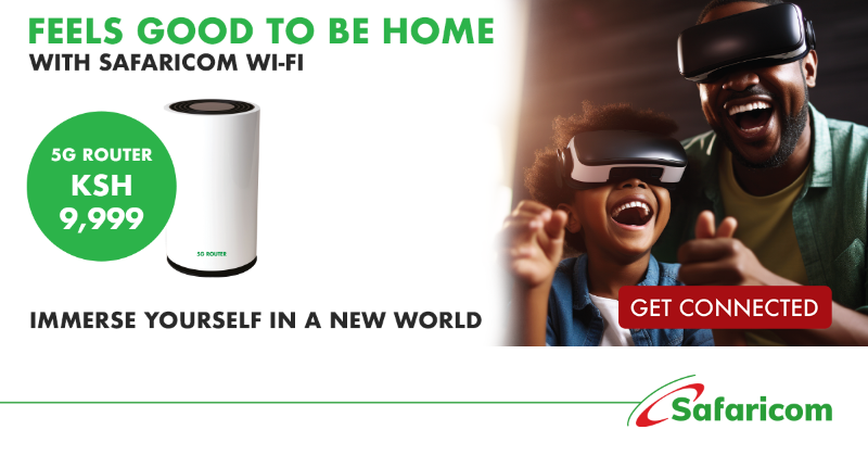 SafaricomPLC's tweet photo. Stay connected, inspired and explore a world of possibilities with Safaricom Home 5G router. Visit MySafaricom App or dial *400*59# to connect #FeelsGoodToBeHome