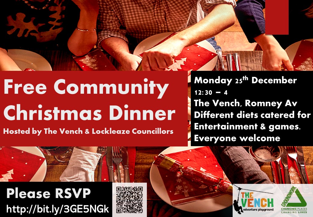 No one should be alone on Christmas - please share far and wide. Everyone is invited to a Community Christmas Dinner. 25th December, 12:30 - 4 at the Vench, Lockleaze. Hosted by @David_on_a_bike and me. Limited places available so please RSVP forms.office.com/e/Ja6v478jbf