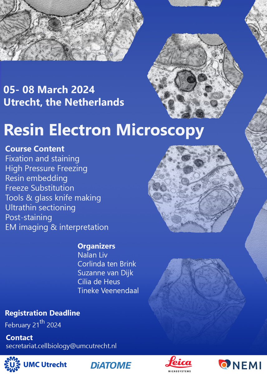 NEMI (@projectnemi) on Twitter photo 🚨Upcoming Electron Microscopy Workshops!🚨
🔬 Resin Electron Microscopy
📅March 5th-8th, 2024
❄️Cryosectioning & Immuno-Electron Microscopy
📅March 11th-15th 2024
🔗Learn more at: cellmicroscopy.nl/workshops/
<a href="/EuroBioImaging/">Euro-BioImaging ERIC</a> @UMCU_CMM <a href="/NalanLiv/">Nalan Liv</a> @VolumeEM1 <a href="/LeicaMicro/">Leica Microsystems</a> #DiATOME 🚨Upcoming Electron Microscopy Workshops!🚨
🔬 Resin Electron Microscopy
📅March 5th-8th, 2024
❄️Cryosectioning & Immuno-Electron Microscopy
📅March 11th-15th 2024
🔗Learn more at: cellmicroscopy.nl/workshops/
<a href="/EuroBioImaging/">Euro-BioImaging ERIC</a> @UMCU_CMM <a href="/NalanLiv/">Nalan Liv</a> @VolumeEM1 <a href="/LeicaMicro/">Leica Microsystems</a> #DiATOME