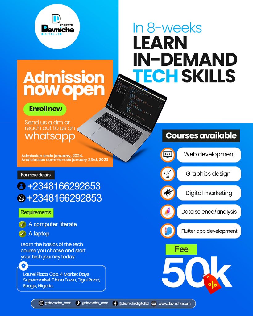 EXCITING NEWS ALERT!

Unlock your potential in our IN-DEMAND TECH SKILLS class, where innovative meets education.Admission is now open! Secure your spot and let’s code the future together.

#techskillcoaching #techclass #techskills #futuretechleaders

Mayorkun | Davido