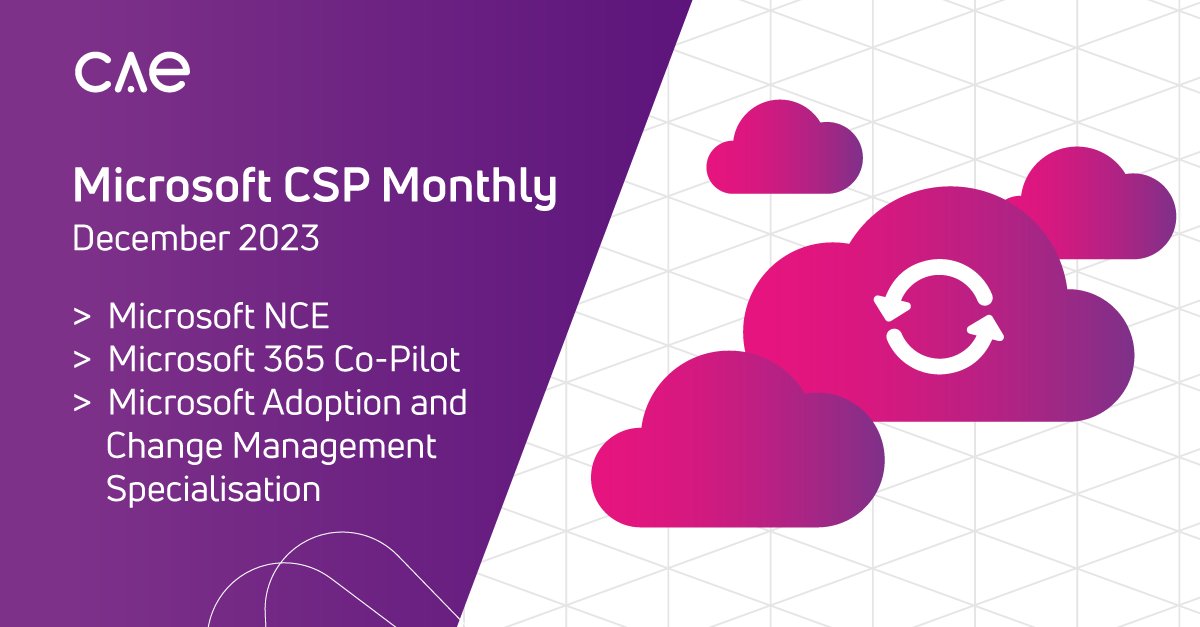What’s new with Microsoft this month? 💡 Find out in our December 2023 Microsoft CSP update and learn how CAE can help bring more good days with Microsoft. 🌟

eu1.hubs.ly/H06K7LF0

#microsoftcsp #microsoftcopilot #microsoft365 #thisiscae