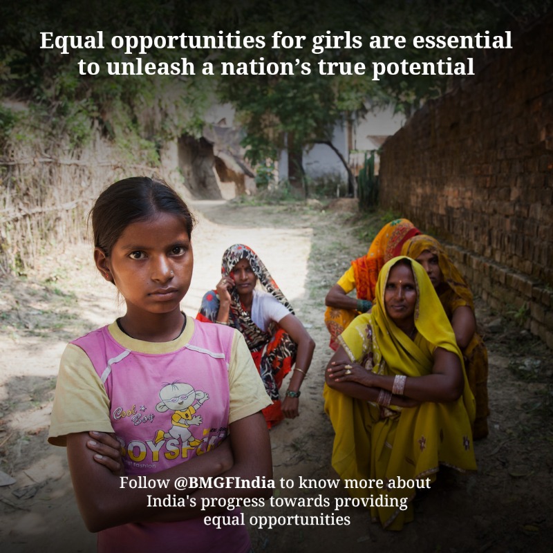 GatesIndia's tweet photo. When girls get presented with equal opportunities and access to resources, the outcome is holistic growth. Equality leads to higher levels of skill-building, propelling the nation towards accelerated development for everyone.

Follow @BMGFIndia to know more.