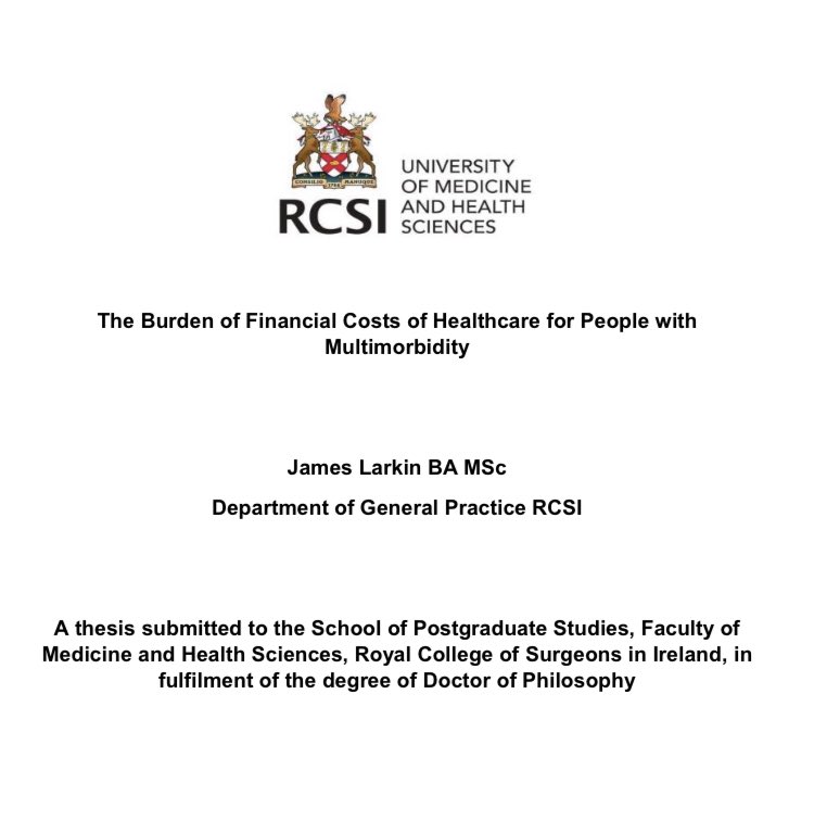 My PhD thesis is now available online

'The burden of financial costs of healthcare for people with multimorbidity' covers

A systematic review on financial burden

A study on out-of-pocket health expenses

A choice experiment on healthcare prioritisation
repository.rcsi.com/articles/thesi…