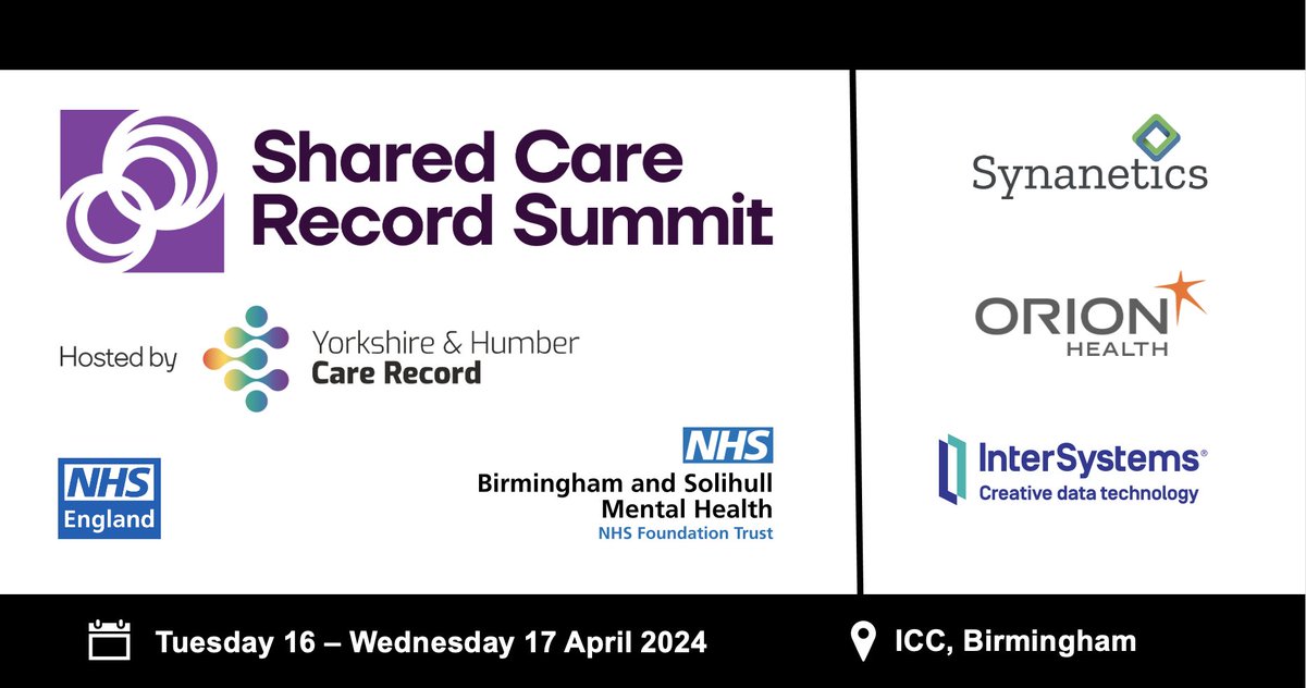 Delighted to announce <a href="/synanetics/">Synanetics</a> <a href="/OrionHealthEMEA/">Orion Health EMEA</a> <a href="/InterSystemsUKI/">InterSystems UKI</a> as Gold Sponsors for the Shared Care Record Summit next April: still time to submit content for workshops for health &amp; care staff: rb.gy/cq9kqd