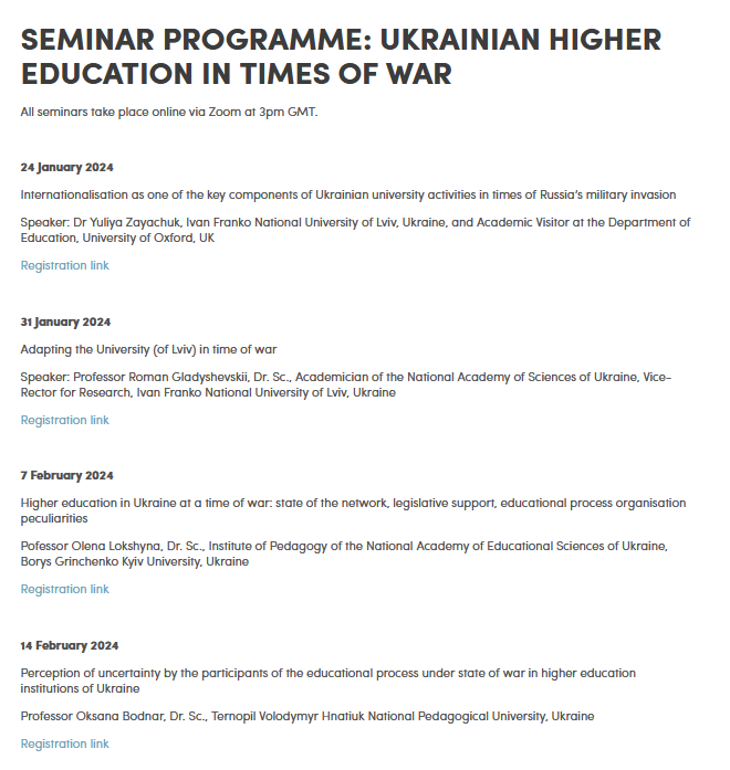 Sign up for our webinar series on Ukrainian Higher Education in Times of War

You can access the full programme here: education.ox.ac.uk/our-research/r…

And sign up by following this link: 
us02web.zoom.us/meeting/regist…