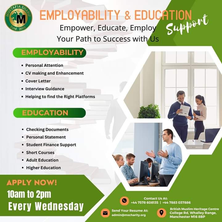 Jobless and 18+? Struggling with life? Join our Employability & Educational Support sessions every Wednesday, 10 a.m. to 2 p.m. Gain insights, enhance skills, and connect with opportunities. Boost your employability and education! Don't miss out!
#UKJobs #MustafiaSharifCharity