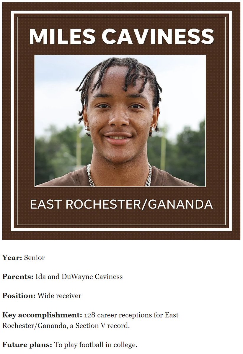 Congrats to @1MilesCaviness for making the All Greater Rochester All-Star team once again! @ERGFootball @GHSAthletics1 @WeAreGananda