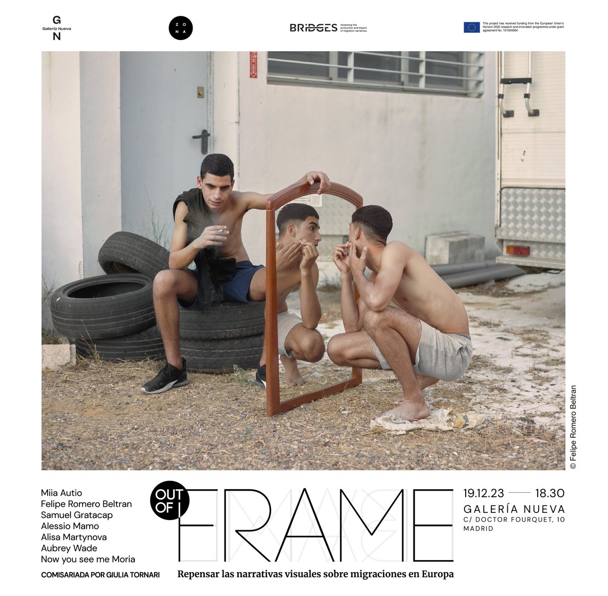 Hoy, inauguración de la exposición '#OutOfFrame, Repensar las narrativas visuales sobre migraciones en Europa', con las presentaciones de <a href="/Zona_org/">Zona</a>, <a href="/guell_berta/">Berta Güell</a> y el fotógrafo y artista Felipe Romero Beltrán. Te esperamos en <a href="/NuevaGaleria/">Galería Nueva</a>, a las 18:30h!🔗bit.ly/OutOfFrame_Mad…