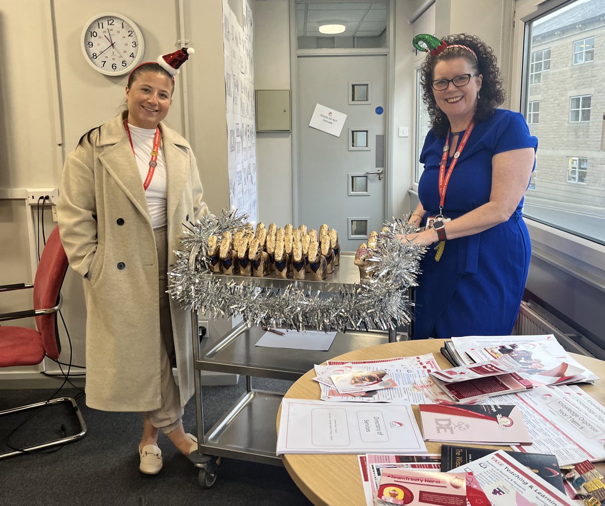 What a school, what a staff team we have! Jannine and Lucie delivering chocolate reindeers for everyone from our staff association ❤️ #teamtrinity