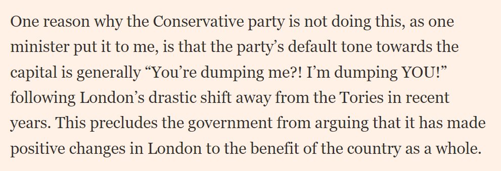 Spot on from @stephenkb on the Tories' bizarre attitude towards London. Bizarre that, instead of saying we're not given London so much dosh but it's going OK, they say we've given them lots and say it's a binfire. Annoys everyone; non-Londoners see it as a levelling-up fail.