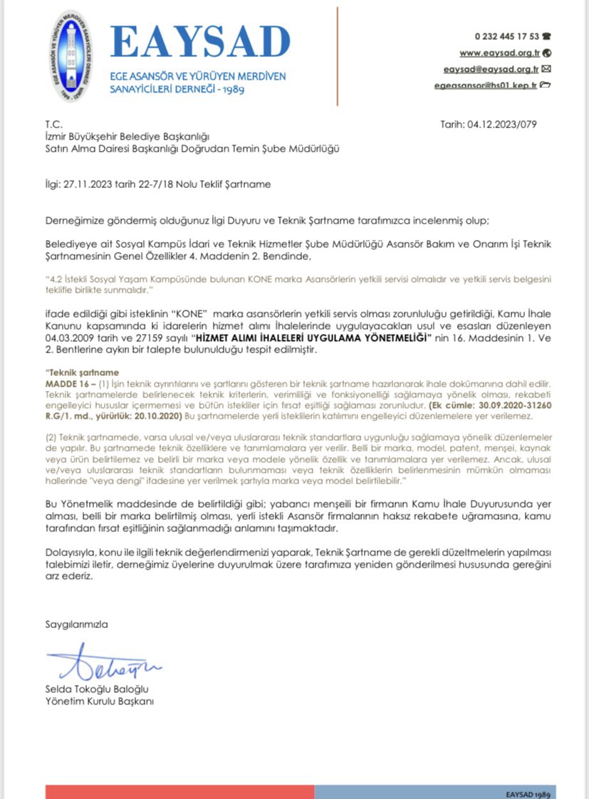 @tuncsoyer Tunç bey satın alma birimlerinizi bir teftiş ettirin. Belediye ait binalardaki asansörleri bakım hizmet işlerini bir Yabancı firmaya adres göstererek teklif isteniyor. İşi verilecek Yabancı firma belli ise ihale neden yapılır. Bu işin içinde bir iş var süphesi içersindeyiz