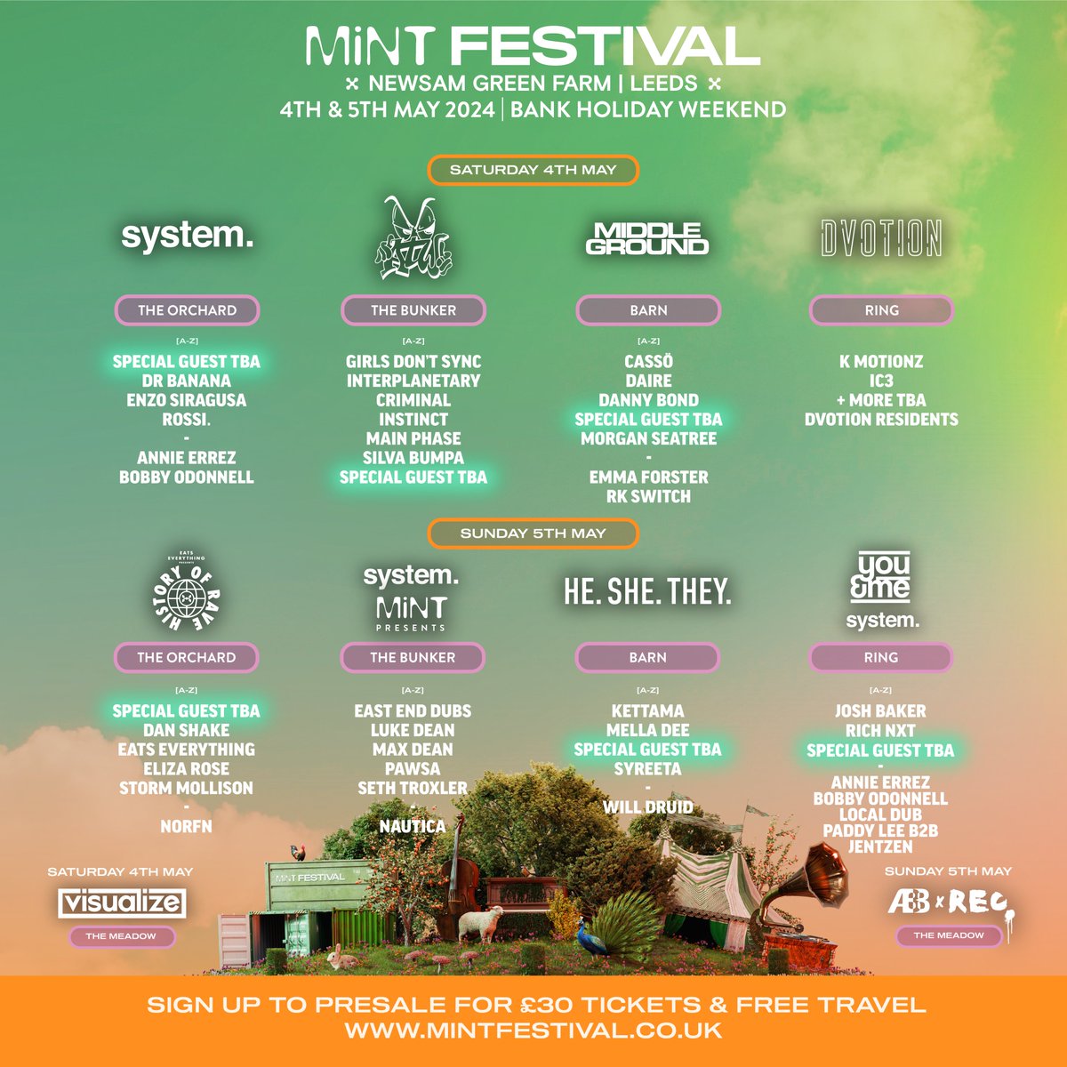 It's back! @Mint_Festival is returning in May 2024 with an incredible line-up😍 Featuring @girlsdontsync, @intergalacticz, @ElizaRosemuzik, @MellaDee_ & more! Tickets go on general sale 12pm Friday 29th December. Sign up for presale access here: mintfestival.co.uk