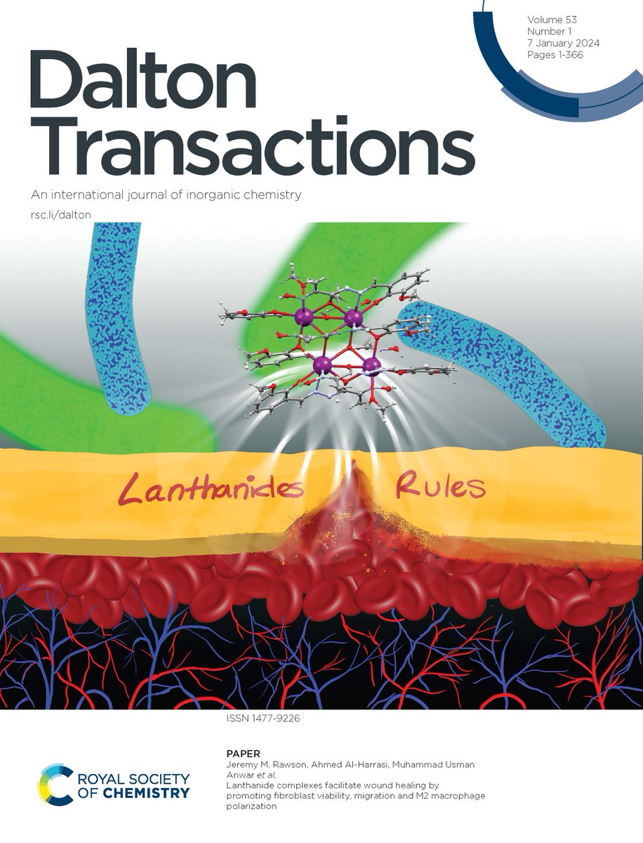 👀Check out work from Jeremy M. Rawson, Ahmed Al-Harrasi, Muhammad Usman Anwar & co which investigates a series of tetranuclear Ln(III) complexes for wound healing applications, as seen on our inside front cover👇 pubs.rsc.org/en/content/art… 📍 @unizwaoman, @UWindsor
