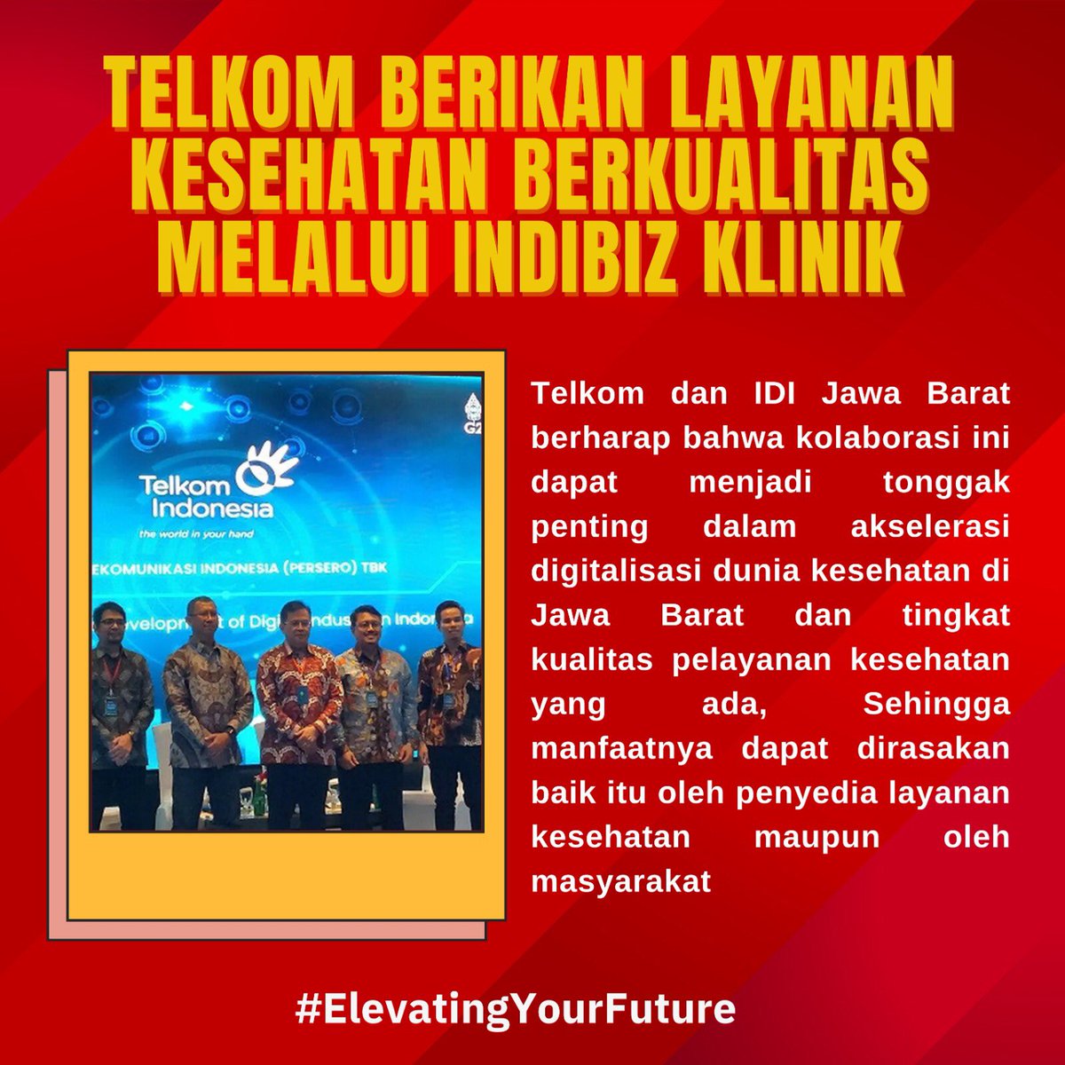 Meningkatnya Telkom berikan layanan kesehatan berkualitas melalui Inbiz klinik

#ElevatingYourFuture #KinerjaPositifBUMN
@KemenBUMN @Telkomindonesia @erickthohir
