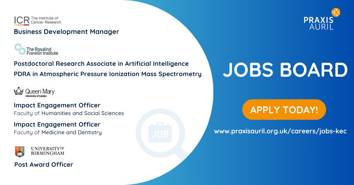 🚨 Last opportunity to apply! Don't miss out on these exciting career opportunities in the #KnowledgeExchange sector. Whether seeking a new challenge or aiming to step into this vibrant field, now is a great time to apply! 👉 Head to our #jobs board now: praxisauril.org.uk/careers/jobs-k…