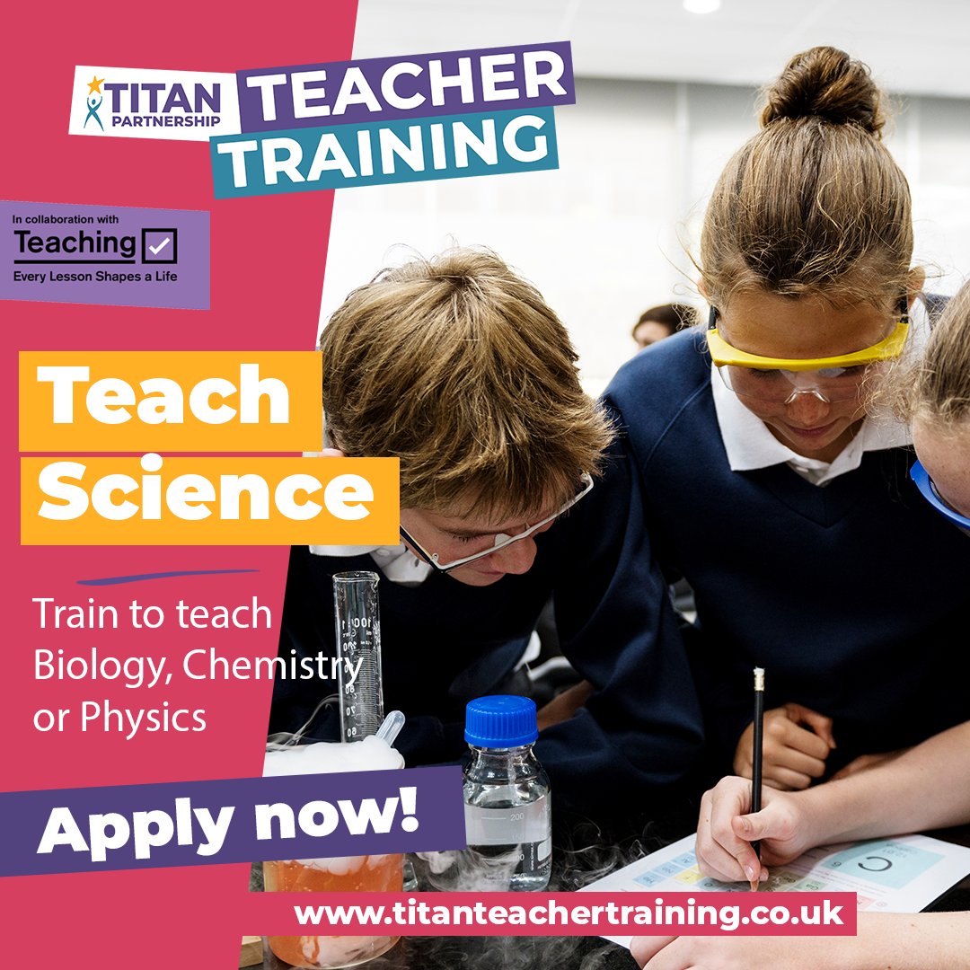 Train to teach science! 🧪

✅ Train in Birmingham
✅ Funding available of up to £30K
✅ Gain a PGCE with QTS

Find out more at titanteachertraining.co.uk