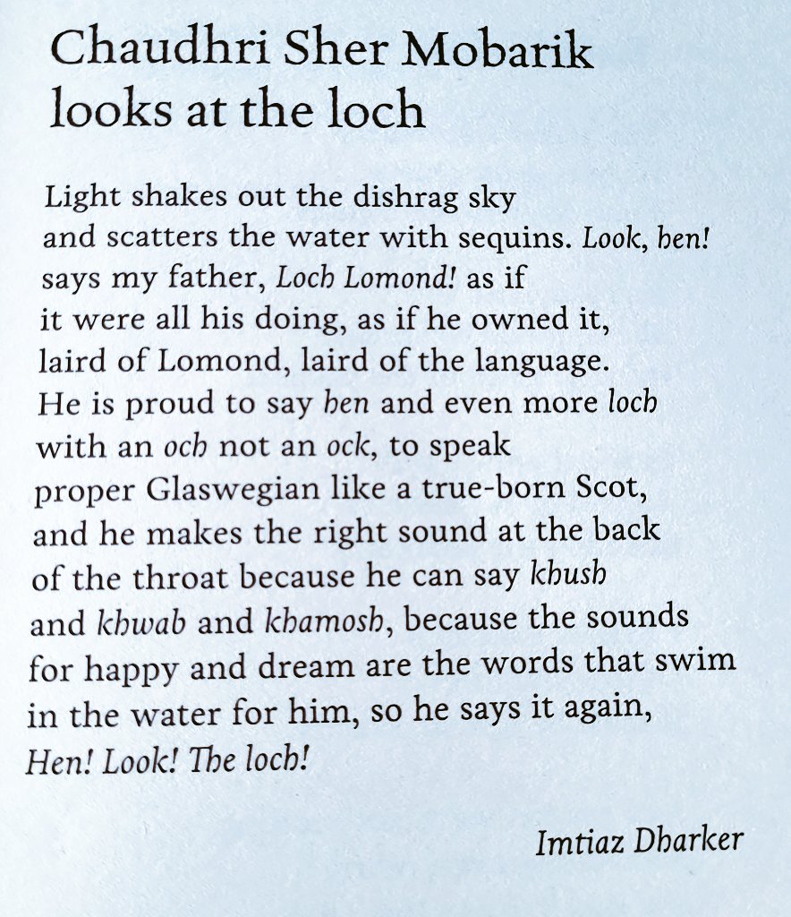 'because the sounds
for happy and dream are the words that swim
in the water for him' 

When you read a poem for the first time and just know you'll love it forever? This.

#PoetryAdvent
#ScottishPoetry

[Imtiaz Dharker]
